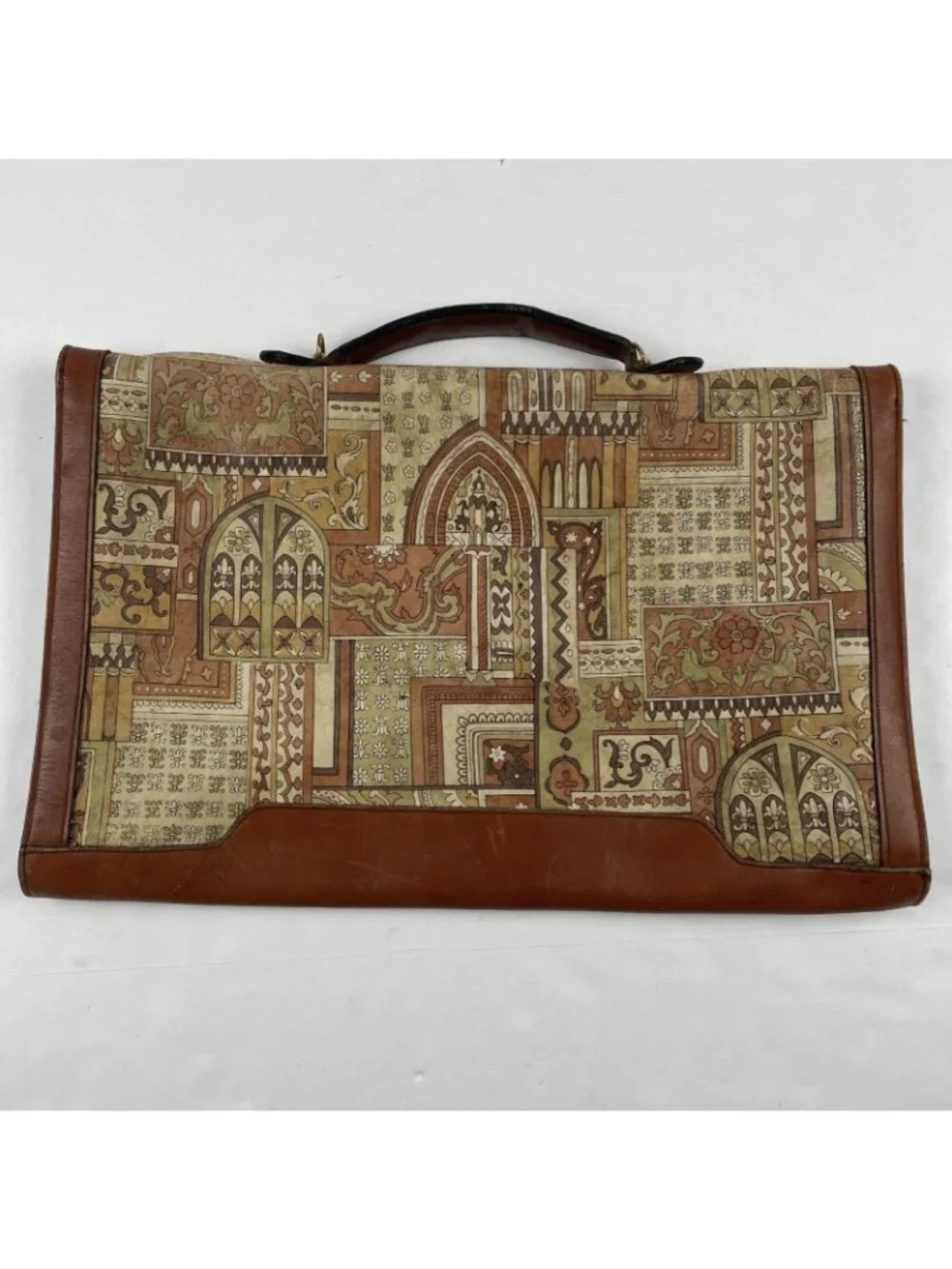 I.Magnin Michael Scott Leather Briefcase Tapestry Look Steerhide Bag Key Vintage
